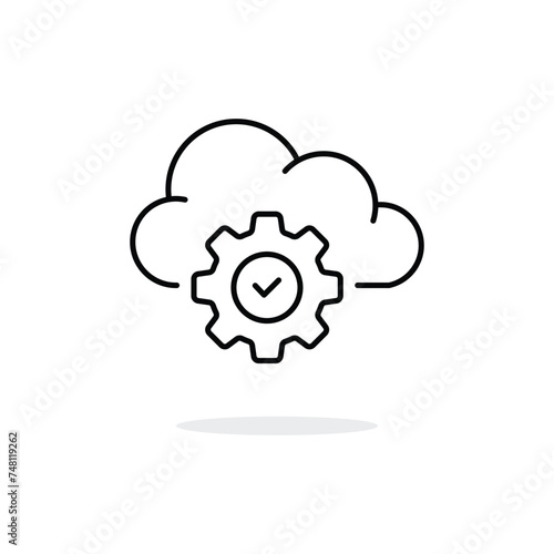 data server icon like thin line cloud and gear. concept of database optimization pictogram or software develop. linear trend modern logotype graphic stroke art design web element isolated on white © Holil