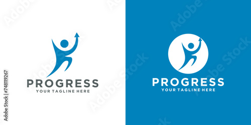 Progress Logo Man Icon Design Element Progress Logo Template. human growth logo