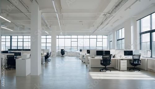 White open space office interior  mock up wall