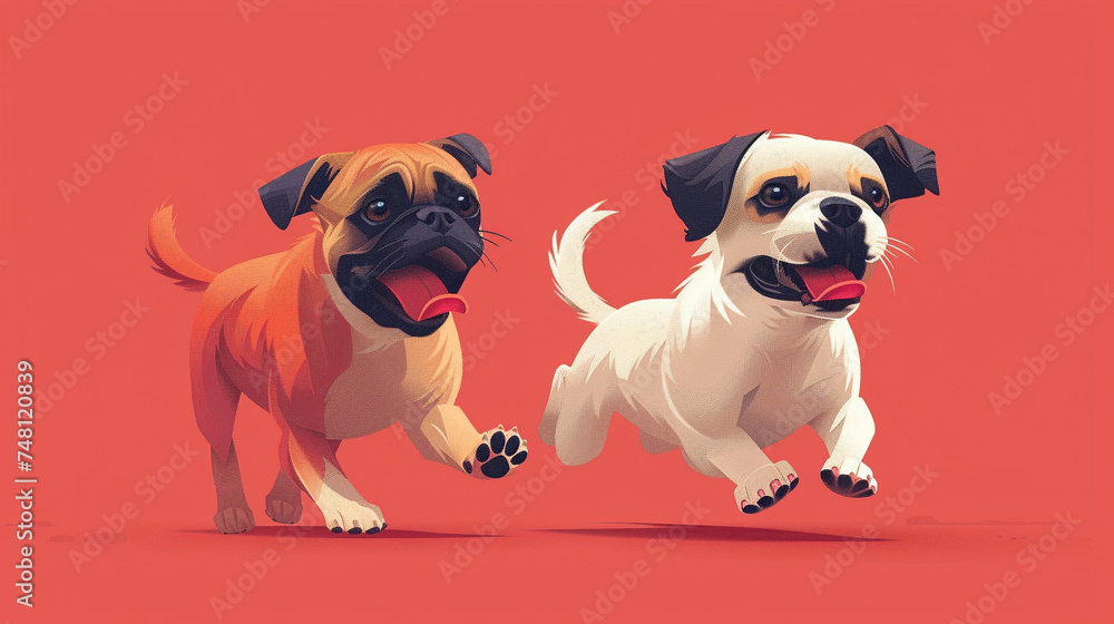bulldog puppy cartoon with red background