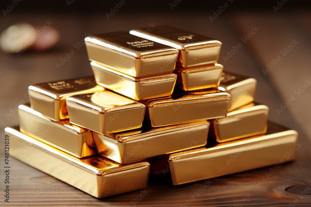 gold bars neatly stacked in a bank vault gold bars neatly stacked in a bank vault
