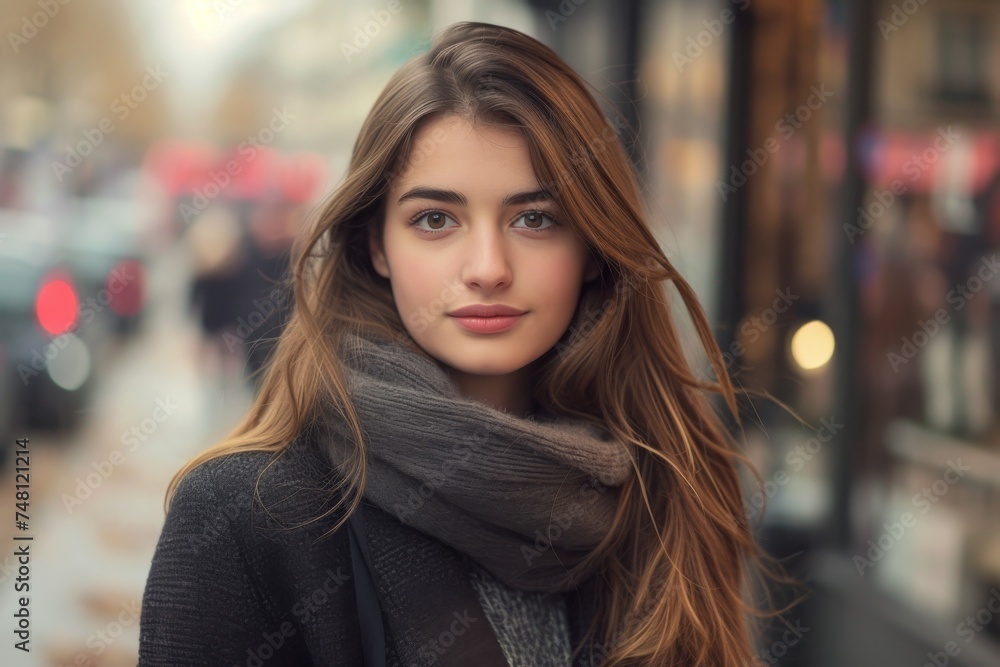 Fototapeta premium A stylish woman posing in a French plaza in Paris
