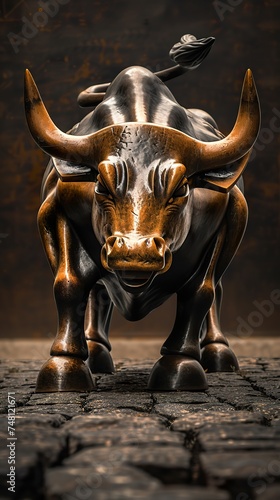 The Wall Street Bull a bronze beast of finance a bullish spirit cast in metal charging through the markets highs and lows