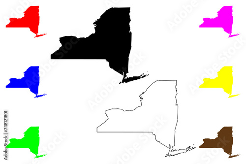 State of New York (United States of America, USA or U.S.A.) silhouette and outline New York map photo