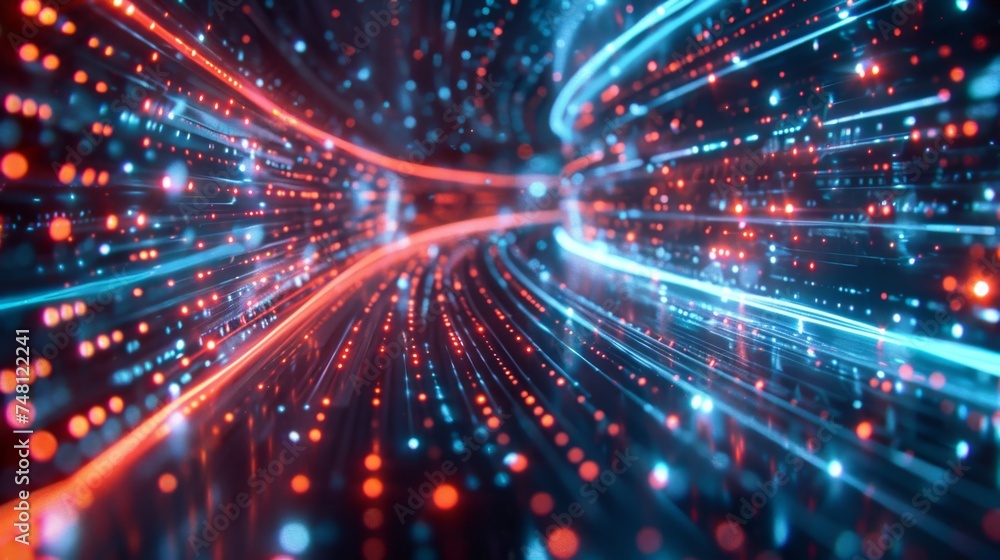Internet network WiFi fiber optic cables transmitting data, light representing speed Internet network WiFi fiber optic cables transmitting data, light representing speed