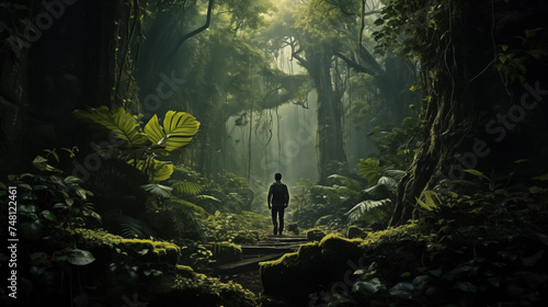 Deep in heart of lush, ancient forest, solitary explorer stumbles upon a hidden glade untouched by human hands. Describe sights, sensations as they immerse themselves in the pristine beauty of nature