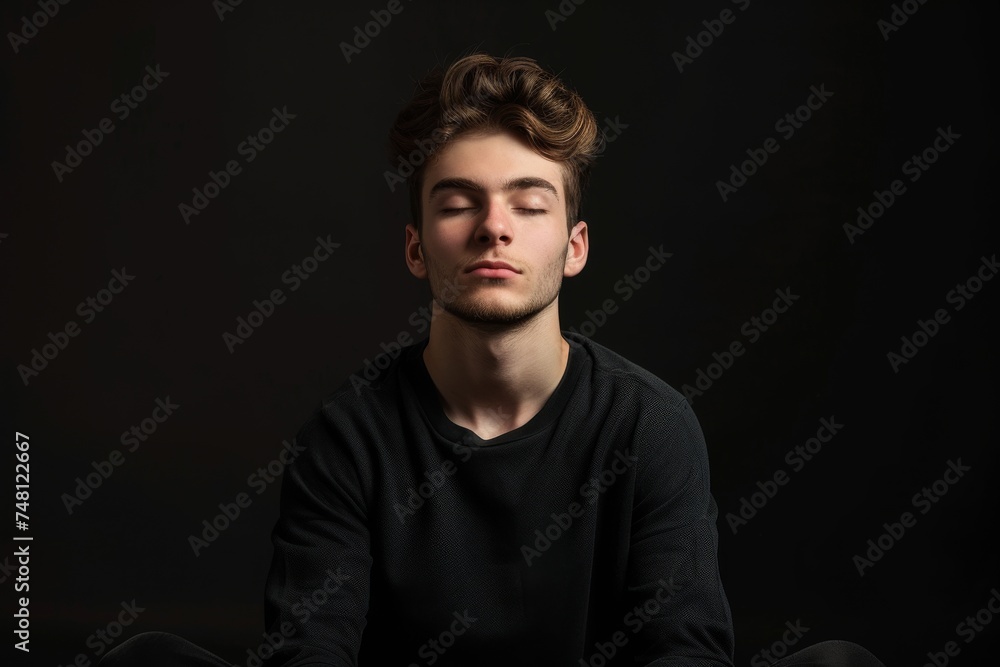 Obraz premium Attractive male model relaxes meditates dreams isolated