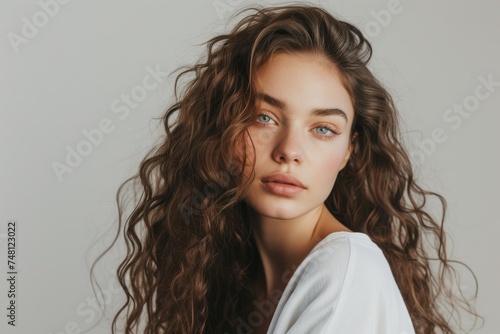 Beautiful model with wavy shiny hair