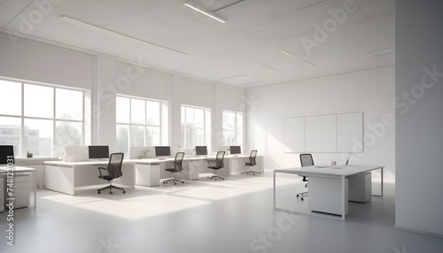White open space office interior, mock up wall © djtech
