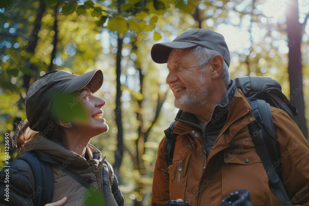 Happy senior couple talking while enjoying in walk in nature