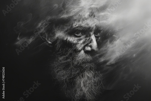Black and white portrait of a bearded man with a fading effect © The Big L