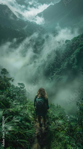 Female Hiker Into The Wild, Forest Landscape, Independence, AI Generated