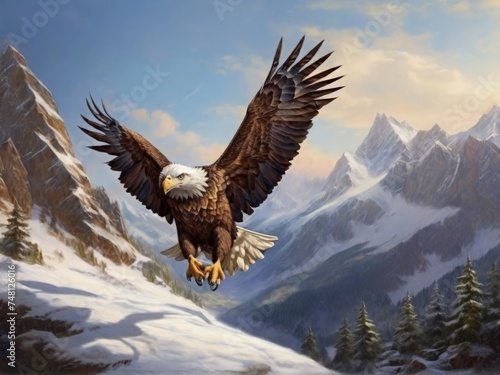 Eagle in flight in the mountains
