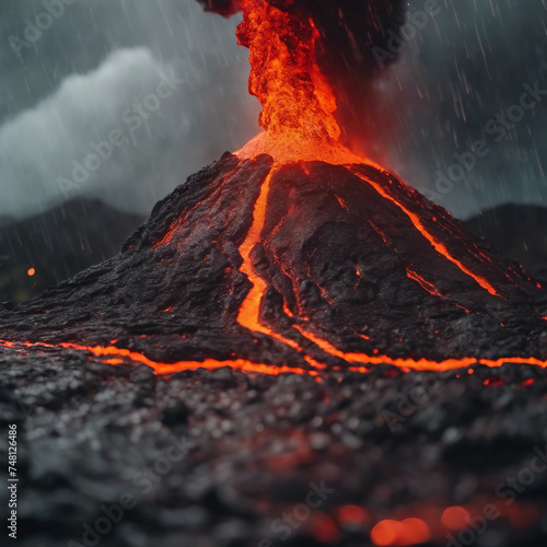 Vulkanausbruch bei Regen photo