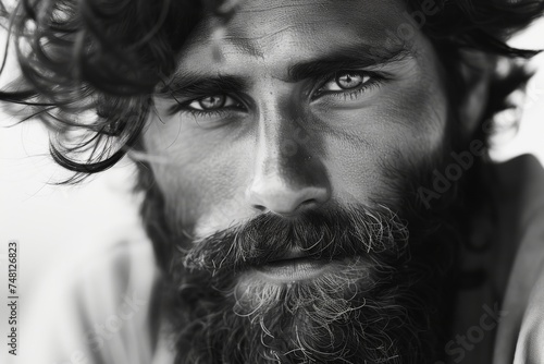 Fashion model with stylish hair beard black and white concept photo