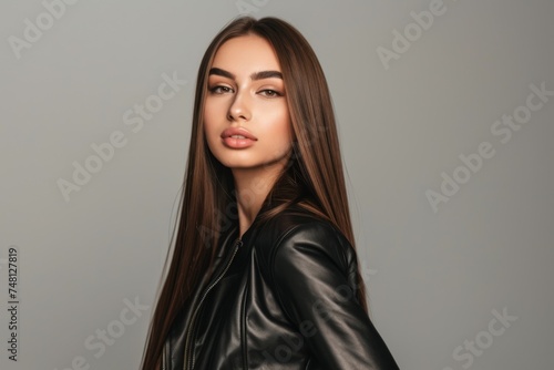 Gorgeous model with shiny smooth hairstyle achieved through keratin straightening treatment care and spa procedures