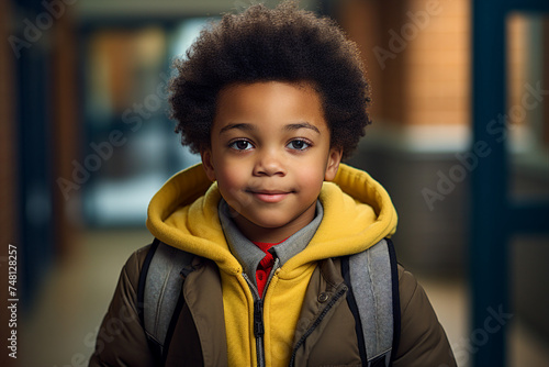 Portrait of adorable beautiful intelligent pupil going to autumn day generative ai concept © Tetiana