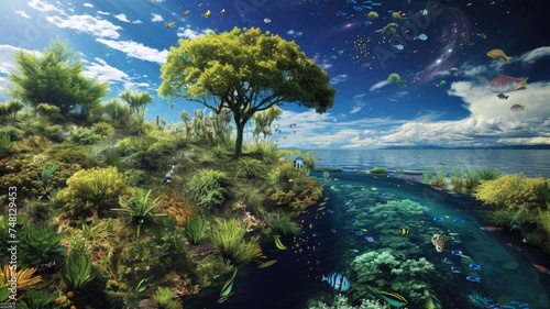 fantastical landscape of Earth with vibrant ecosystems and wildlife  emphasizing the need for biodiversity conservation