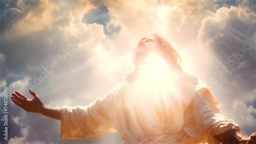 Dramatic sky with man outstretching arms in an expression of freedom