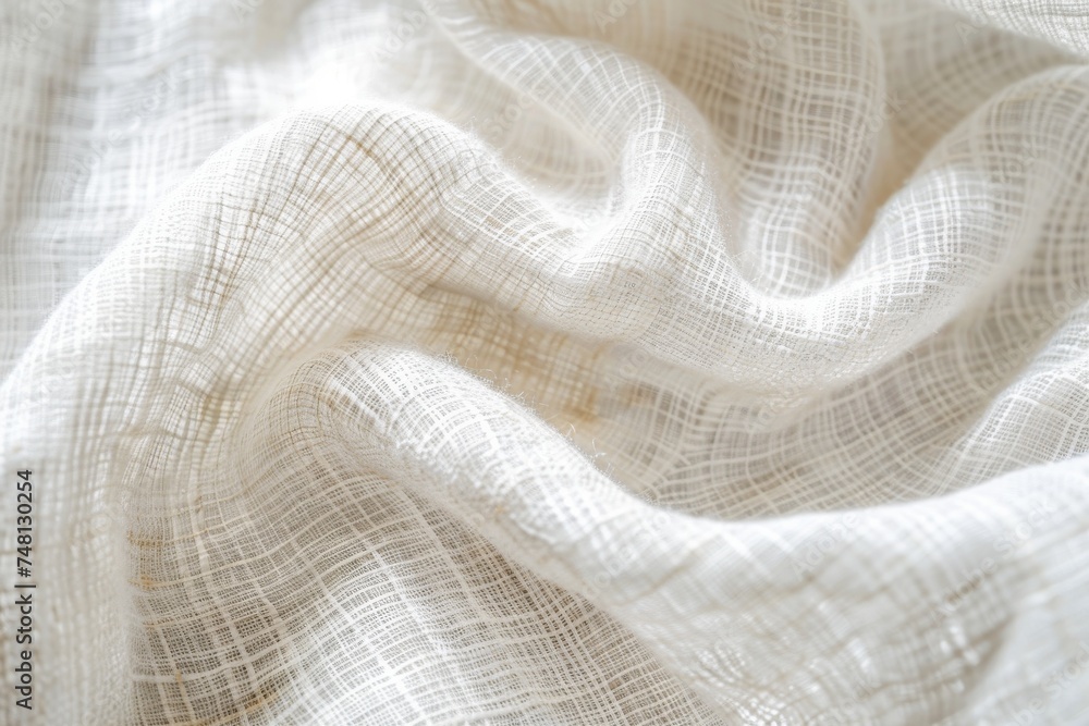 White cotton fabric texture in closeup view