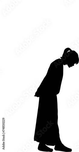 silhouette of woman walking alone with transparent background