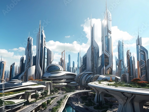 Beautiful autonomus futuristic style green energy city photo