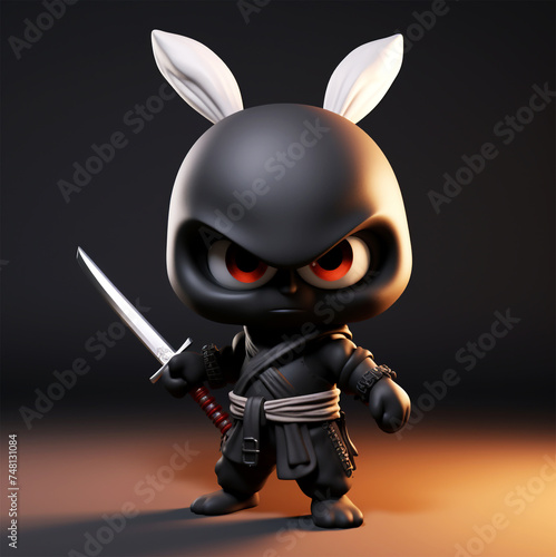 Ninja rabbit, cute cartoon, Ninja 3D
