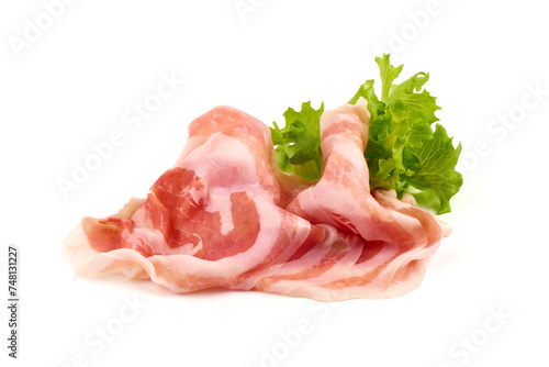 Pancetta pork bacon, isolated on white background