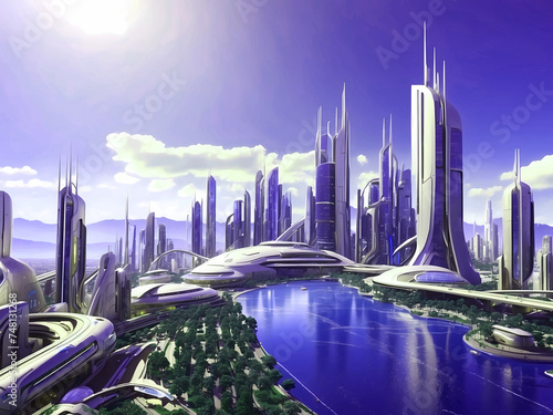 Beautiful autonomus futuristic style green energy city photo