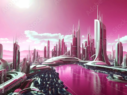 Beautiful autonomus futuristic style green energy city photo