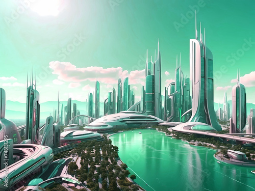 Beautiful autonomus futuristic style green energy city photo