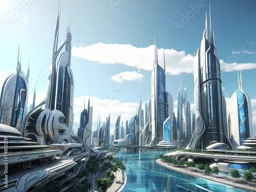 Beautiful autonomus futuristic style green energy city photo