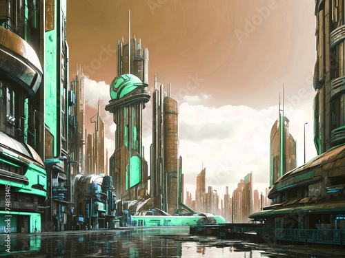 Beautiful autonomus futuristic style green energy city photo