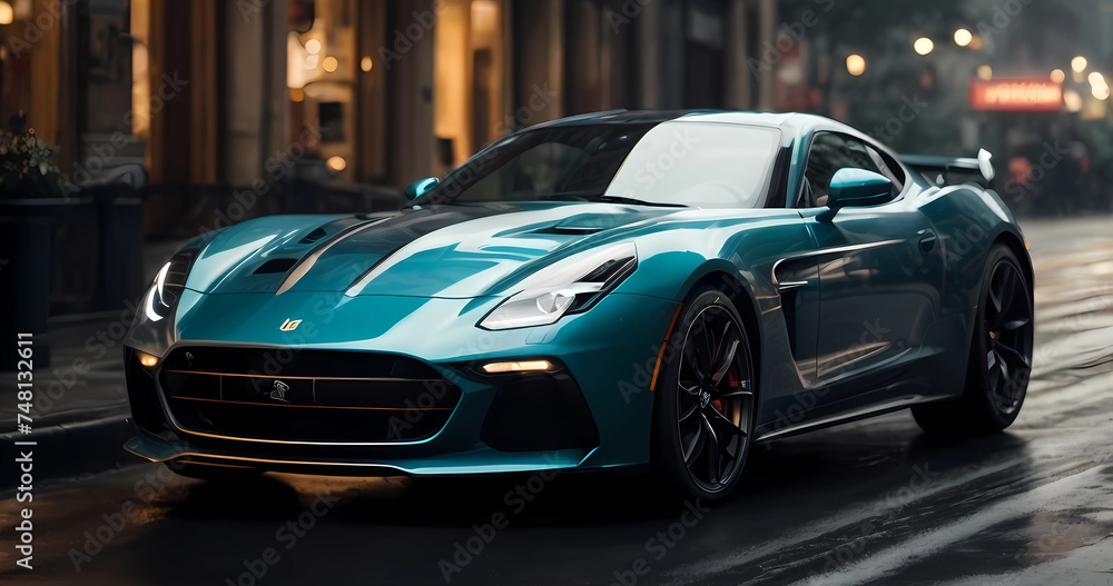 Elegant modern art with sport car on street Elegant modern art with sport car on street