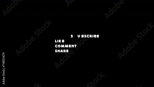 Subscribe, like, comment, share digital animation with alpha channel. Fun motion graphic with simple typography. High quality 4K video