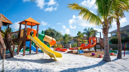 Wallpaper Mural An eclectic playground bustling with color and joy, with a blurry crowd gathered in various backgrounds, embodying a lively childhood spirit. Torontodigital.ca