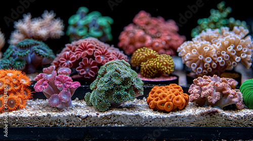 A magnificent frame with a coral reef where contrasting colors and forms of fish and algae create photo