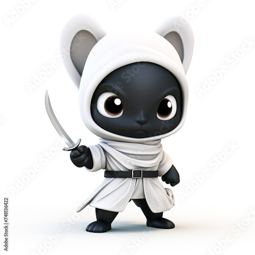 Ninja rabbit  cute cartoon  3D ninja for design on white background..