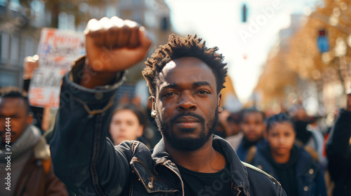 man at a demonstration fighting against racism, equality, anti-racism