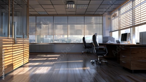 modern office interior with empty space  and clear window city view. Generative AI 
