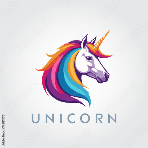 Colorful rainbow Unicorn editable vector logo. LGBTQ color concept. Unicorn mascot logo © Sakib