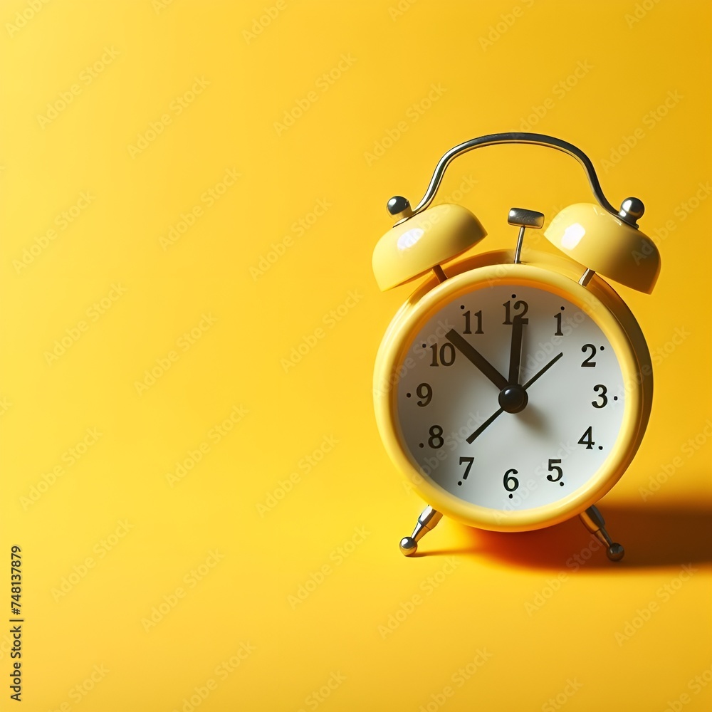 Yellow alarm clock on yellow background with space for text in banner size image Yellow alarm clock on yellow background with space for text in banner size image