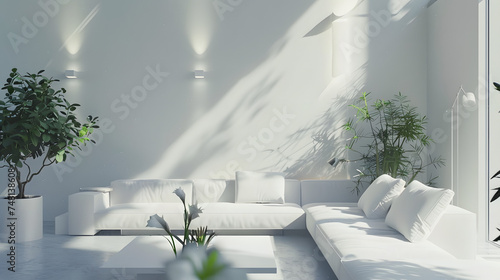 Modern Living Room With White Couch and Potted Plants