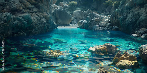 Turquoise water in Blue Grotto  ,Small mangrove tree photo