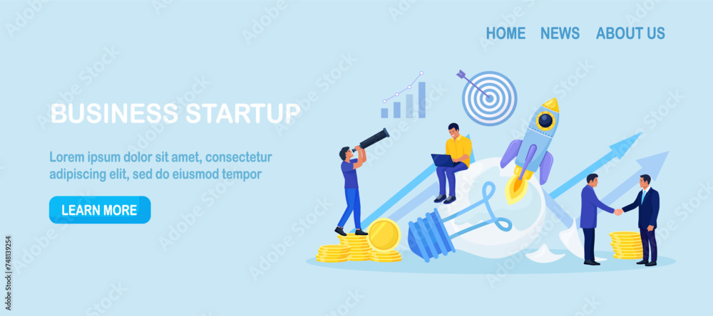 Innovation to launch new idea. Businessman think and develop new project, organize and launch innovation product. Startup or start new company. Innovative rocket flying from broken light bulb Innovation to launch new idea. Businessman think and develop new project, organize and launch innovation product. Startup or start new company. Innovative rocket flying from broken light bulb
