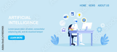 Artificial intelligence to help productivity. Business automation. AI robot help multitask. Innovation technology for work efficiency. Automation or robotic assistance