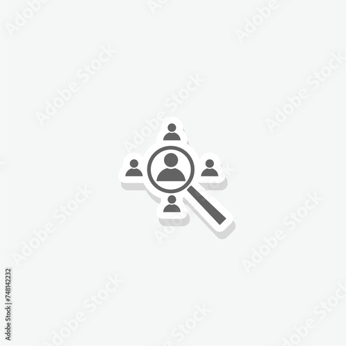Search for employees and job, business, human resource sticker isolated on gray background