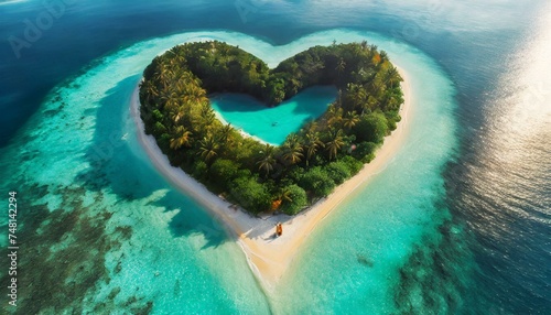 Tropical love shape island.