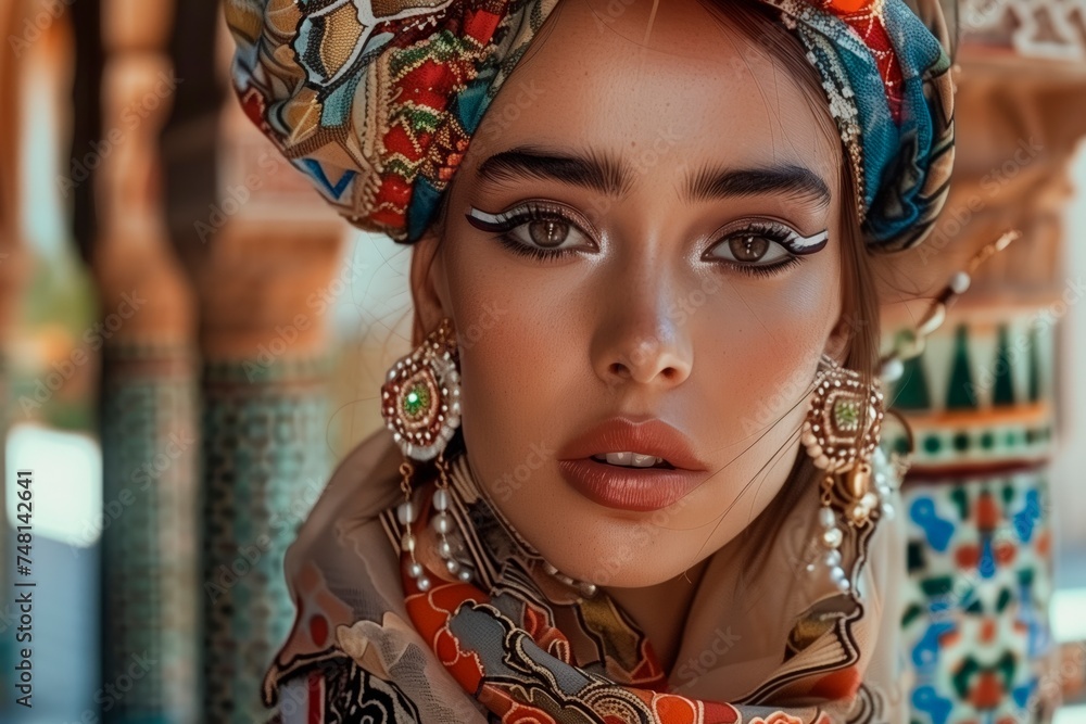 Cultural Beauty in Traditional Attire and Makeup