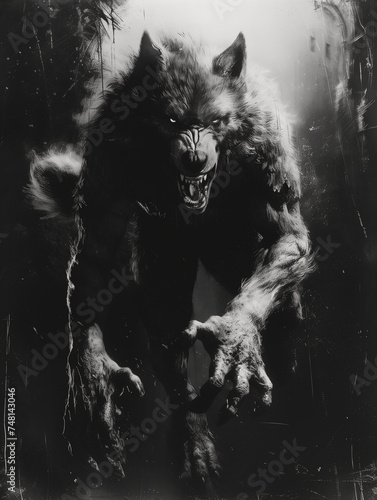 werewolf in the night - black and white - generative ai